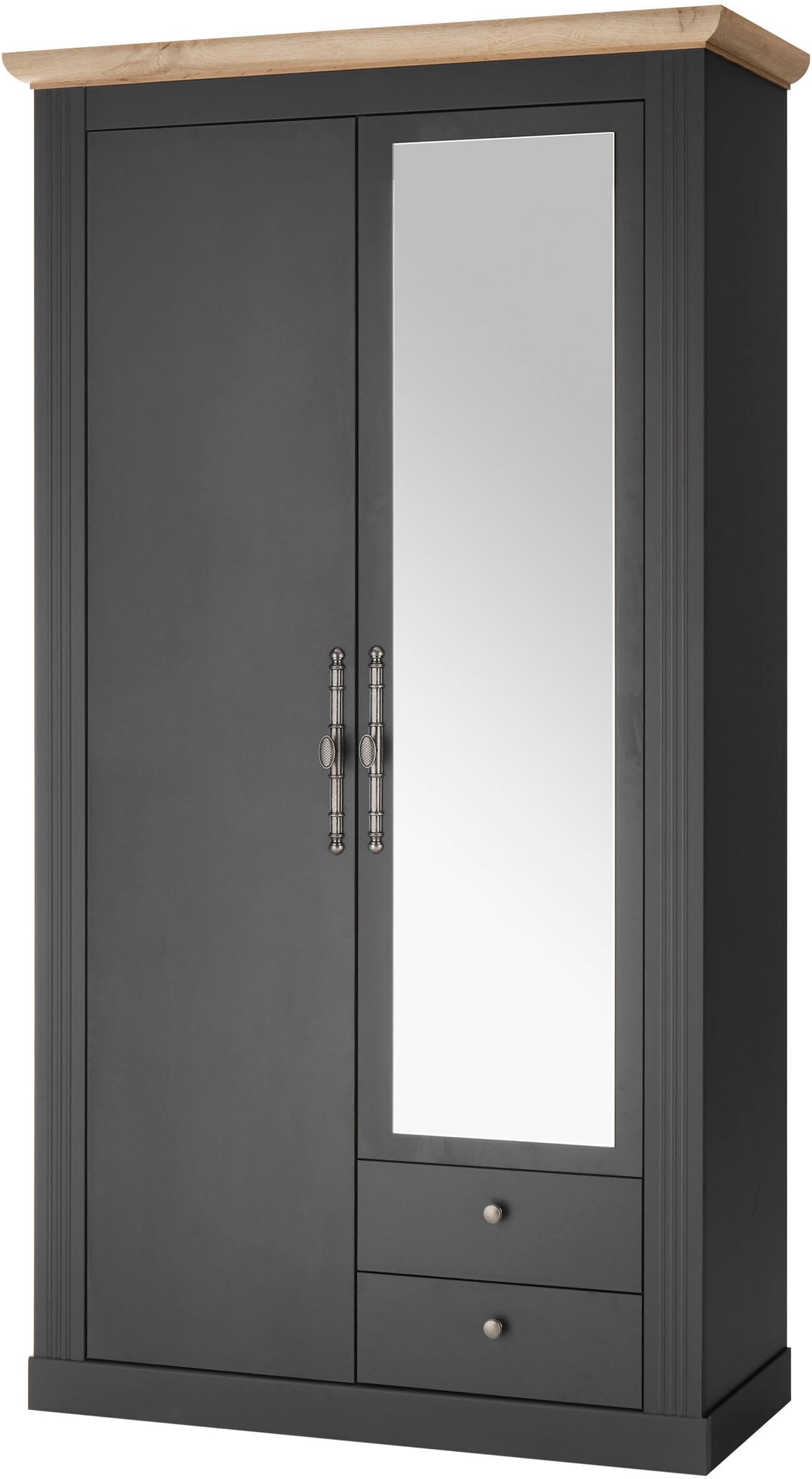 Garderobenschrank HOME AFFAIRE "WESTMINSTER BESTSELLER", grau (dunkelgrau, wotan eiche), B:108cm H:203cm T:46cm, Schränke, Garderobenschrank, im romantischen Landhausstil