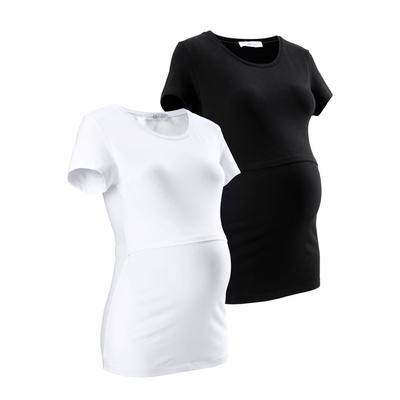 Umstandsshirt NEUN MONATE "2er Pack T-Shirts für Schwangerschaft und Stillzeit" Gr. 44/46, schwarz-weiß (schwarz, weiß) Damen Shirts Umstandsshirts