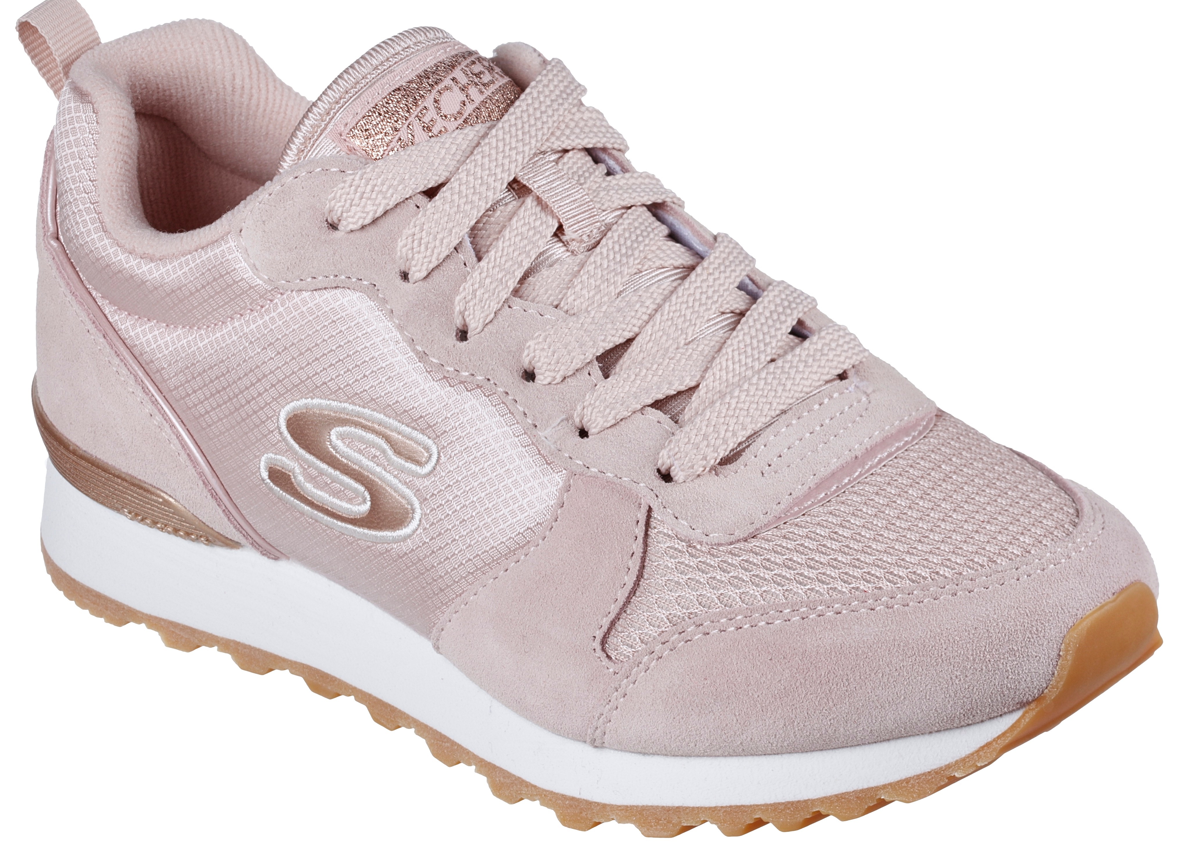 Sneaker SKECHERS "OG 85 - GOLDN GURL", Damen, Gr. 40, rosa (rose), Synthetik, Textil, Veloursleder, Schuhe Sneaker, Schnürschuh, Original-Retro-Jogginschuh mit Air-Cooled Memory Foam