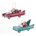 Kurt Adler Santa Driving Retro Car Holiday Ornaments Set of 2 Mid Century Style - Multi