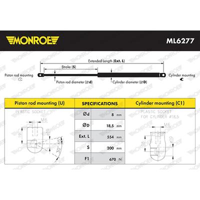 MONROE Gasfeder, Koffer-/Laderaum 670N für FIAT 51883050 51953757 ML6277 Image