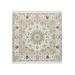 Shahbanu Rugs Ivory, Hand Knotted, Nain with Flower Medallion Design, Wool and Silk, 250 KPSI, Square Oriental Rug (4'2" x 4'2")