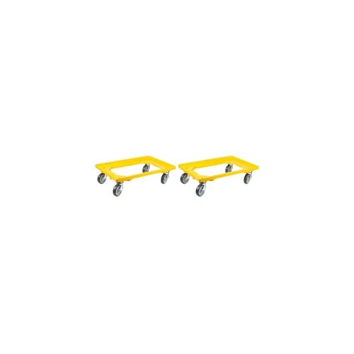 PROREGAL Transportroller Kistenroller Logistikroller mit Gummiräder gelb | HxBxT 15×60,7×40,7cm | Offen | 2 Lenkrollen & 2 Bockrollen | 2 Stück