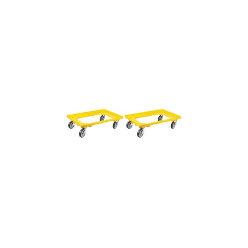 PROREGAL Transportroller Kistenroller Logistikroller mit Gummiräder gelb | HxBxT 15×60,7×40,7cm | Offen | 2 Lenkrollen & 2 Bockrollen | 2 Stück