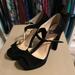 Jessica Simpson Shoes | Jessica Simpson Black Suede T-Strap Peep Toe High Heel, Size 7.5, Like New! | Color: Black | Size: 7.5