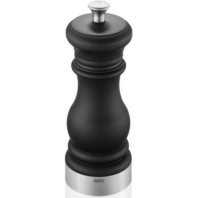 Salz-/Pfeffermühle GEFU "FLAVIO", schwarz (edelstahlfarben, schwarz, ø 6 cm x 17 cm), H:17cm Ø:6cm, Küchenmühlen, stufenlos einstellbares Keramik-Mahlwerk Image