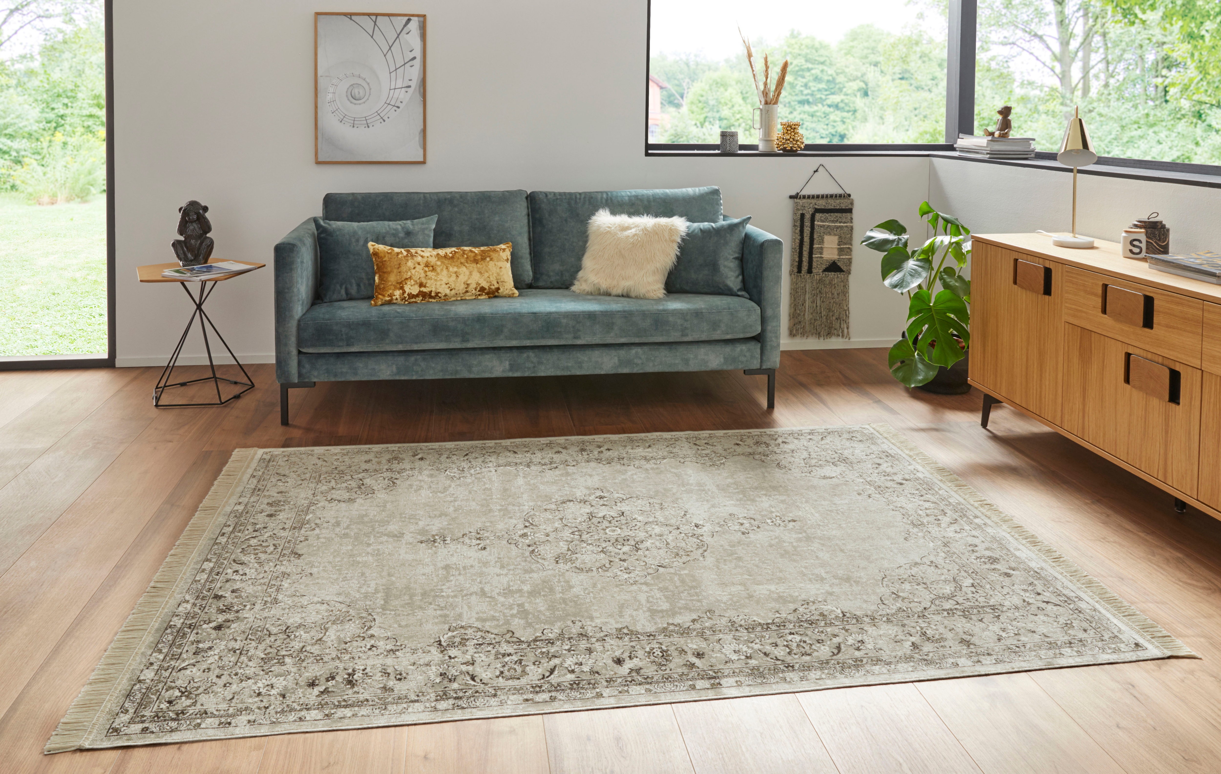 Teppich HANSE HOME "Orient Vintage Medaillon" Gr. 6, beige (creme), B:195cm H:5mm L:300cm, Viskose, Teppiche, Fransenteppich, Orientalisch mit Fransen, Orient, Wohnzimmer, Schlafzimmer, Esszimmer Image