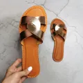 Sandales plates en cuir pour femmes pantoufles d'été chaussures de plage en plein air marque de