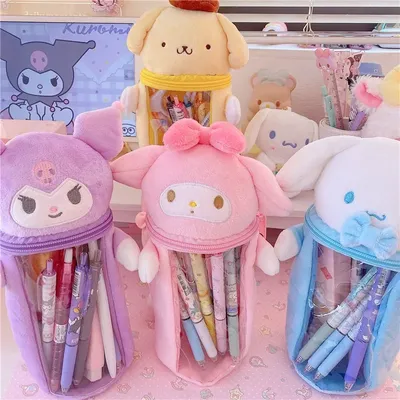 Trousse à crayons en peluche Kawaii Sanrio jolie boîte porte-stylo de dessin animé Kuromi My Melody