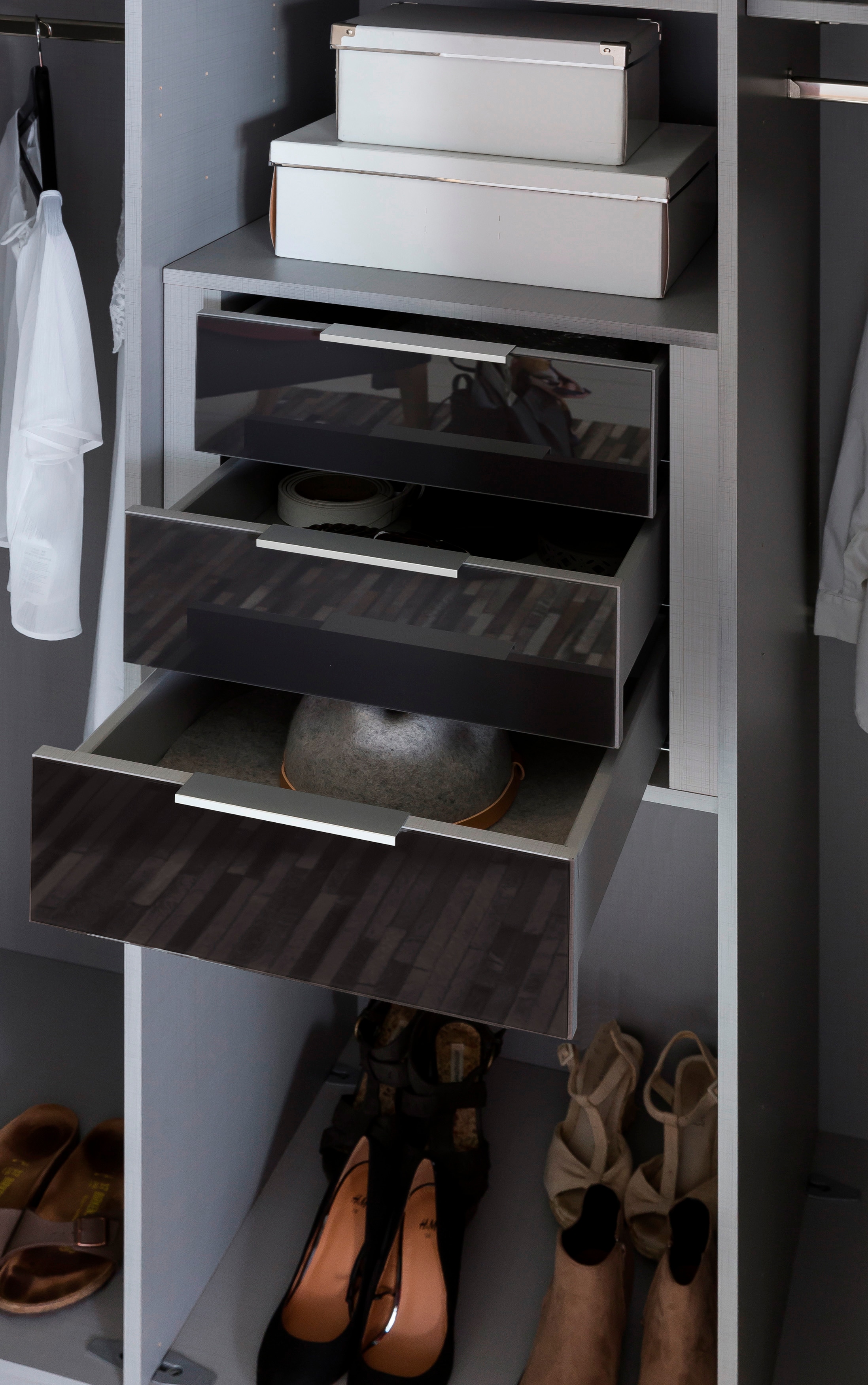 Schubladeneinsatz WIMEX "Fresh to go by fresh to go", grau (leinen grau, glas grau), B:48cm H:51cm T:50cm, Glas, Spanplatte, Schubladeneinsätze, als Ergänzung für alle Schränke der Marke Fresh to go