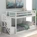 Twin over Twin Floor Kids Bunk Bed, Ladder with Storage, Gray