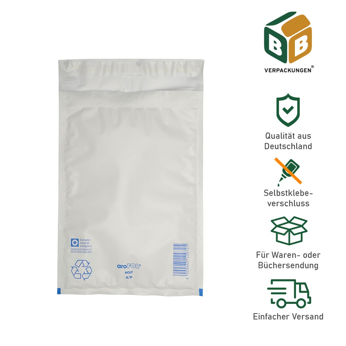 BB-Verpackungen GmbH 100 x Luftpolsterversandtasche (Poly) 4 / D (180 x 265 mm) Versandtasche gepolsterte Briefumschläge Polsterversandtaschen BB-Verpackungen Image
