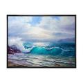 Highland Dunes Blue Ocean Waves Scenery - Floater Frame Print on Canvas in Blue/Gray/White | 8 H x 12 W x 1 D in | Wayfair