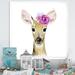 Trinx Fawn w/ Pink Flower - Picture Frame Print on Canvas in Brown/Indigo/Pink | 16 H x 16 W in | Wayfair B2AC666E22AD4E4084E66C13107F65A1