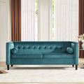 Ebern Designs Chelsea 77" Wide Fabric Tufted Square Arm Sofa Velvet in Blue | 20 H x 77 W x 32 D in | Wayfair 4A27CE0124F24771BFD7FD64ACC19FD9