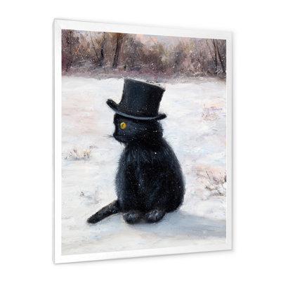 Trinx Cat Hat In Winter - Children"s Art Canvas Wall Decor Metal in Black, Size 32.0 H x 16.0 W x 1.0 D in | Wayfair