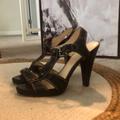 Coach Shoes | Coach Ginger Black Leather Peep-Toe T-Strap Pump Sandal | Color: Black | Size: 8.5