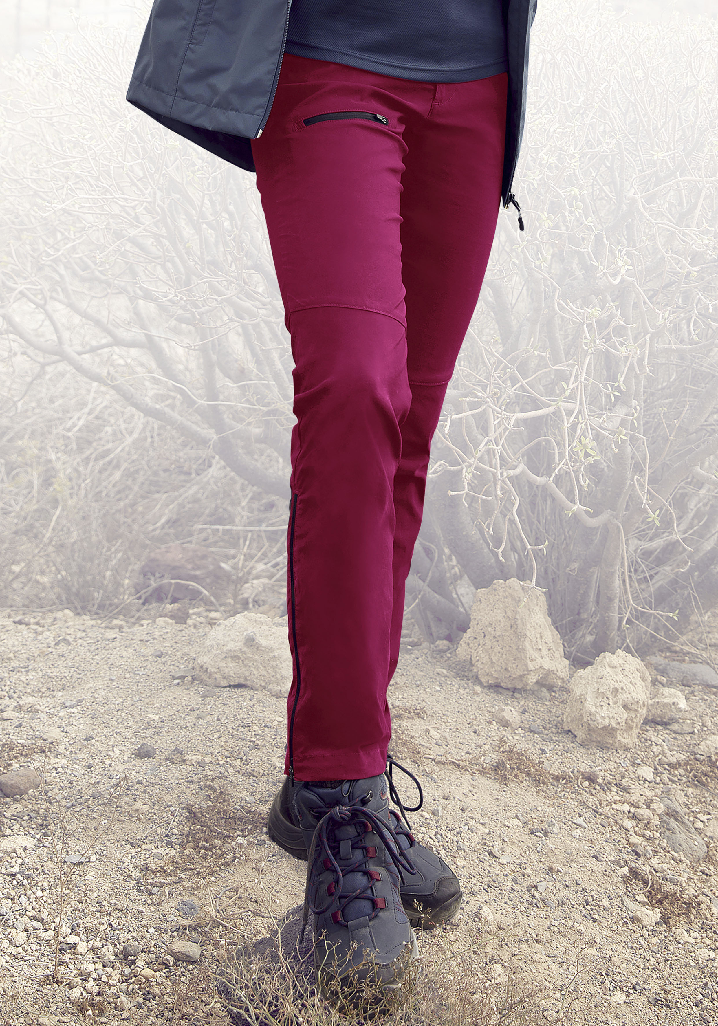Trekkinghose LASCANA ACTIVE, Damen, Gr. 50, N-Gr, rot, Web, Obermaterial: 95% Polyamid, 5% Elasthan, unifarben, Basic lang, Hosen, mit 3 Zipper Taschen Image