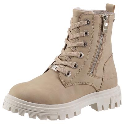 Schnürboots TOM TAILOR, Kinder, Gr. 32, beige (beige, kombiniert), Nubuklederimitat, Glitzer, modisch, Schuhe, mit Zierreißverschluss außen Image