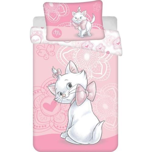 Kinderbettwäsche Marie Cat, 100 x 135 + 40 x 60 cm rosa/weiß