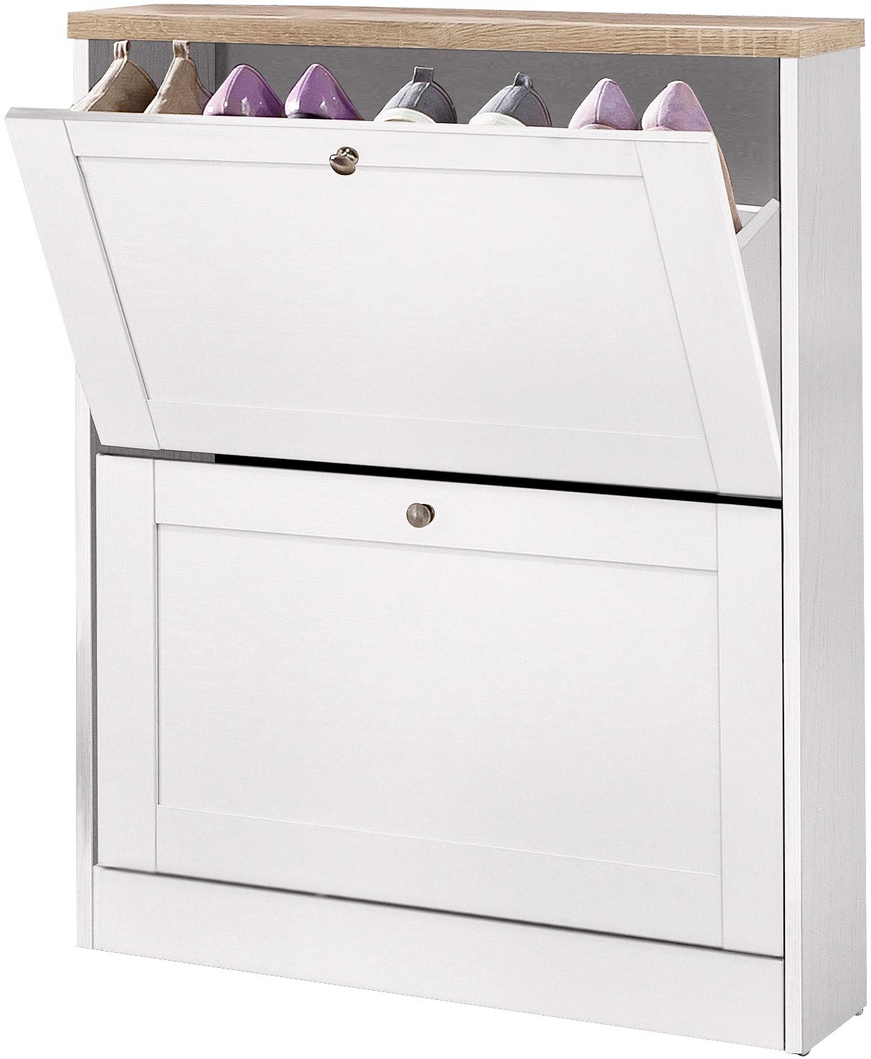 Schuhschrank HOME AFFAIRE "Heide", weiß (weiß, eichefarben), Schränke, Breite 70 cm, mit 2 Klappen und Facettenfront Image