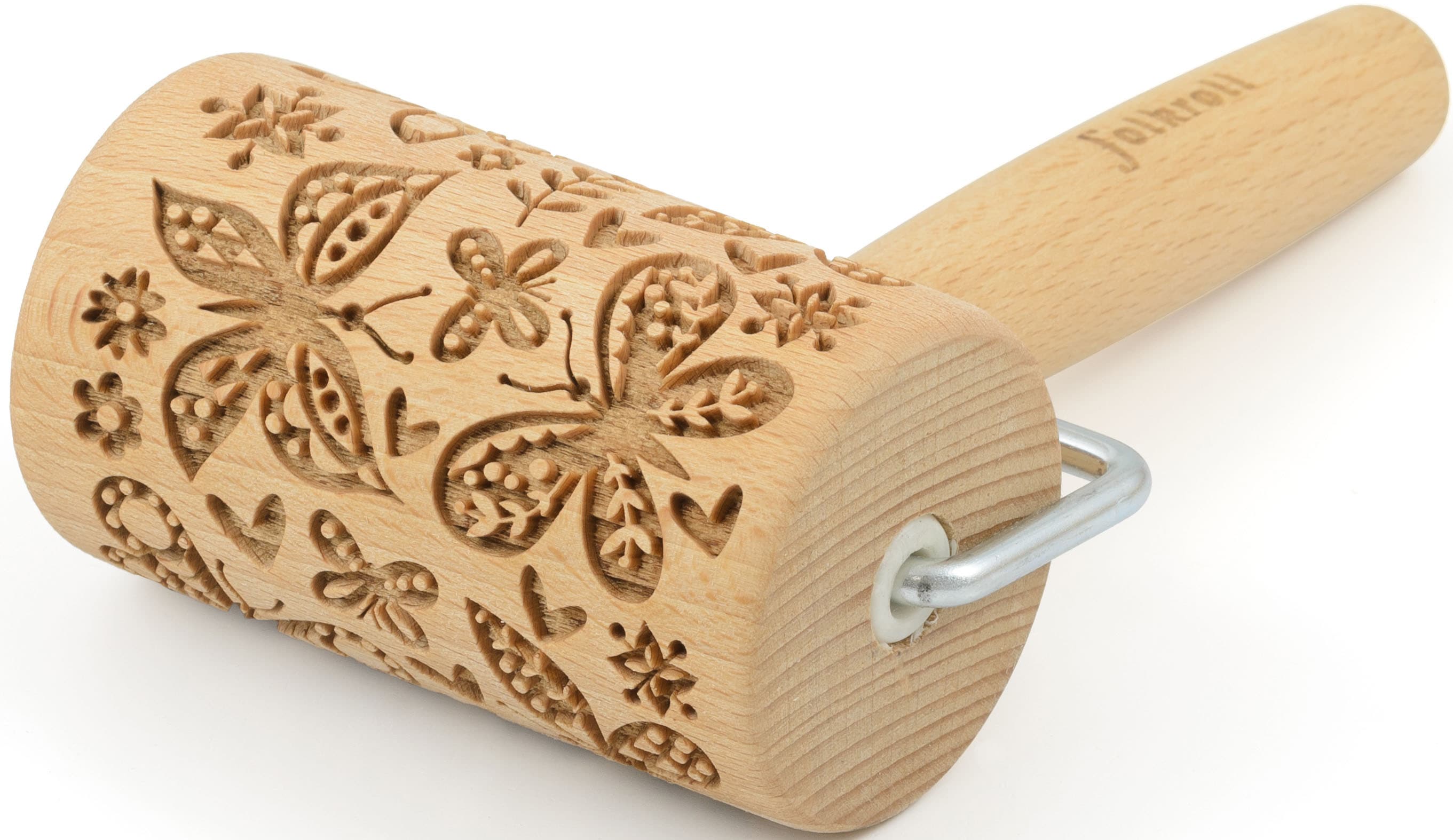 Teigroller FOLKROLL "3D-Motiv-Teigrolle", braun, L:9,5cm, Massivholz, Teigroller, Schmetterlinge Image