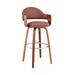 26" Rich Brown Faux Leather Walnut Wood Bar Stool - 36" x 20" x 20"