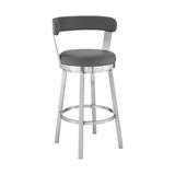 30" Chic Grey Faux Leather with Stainless Steel Finish Swivel Bar Stool - 40" x 17" x 19"