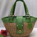 Coach Bags | Coach Limited Edition Natural Straw Green Canvas Turnlock Satchel Bag Purse | Color: Green/Tan | Size: Os