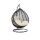 Rattan Swing Egg Chair Hanging Garden Hammock with Cushions & Stand Outdoor Indoor Furniture (Black Egg Chair & White Cushion)