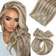 Morsoo Clip in Human Hair Extensions Real Hair Clip in Hair Extensions Light Brown with Platinum Blonde Hair Extensions Clip in 20 Inch 7 Pieces/120g #9A/60