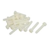 M8 x 45mm Full Thread Nylon Metric Hex Head Cap Screw Bolt Fastener 20 Pcs - White