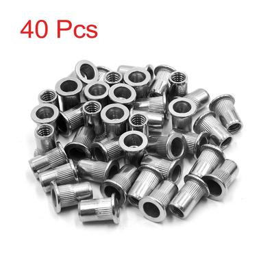 40Pcs 304 Stainless Steel 1/4-20 UNC Car Flat Head Rivet Nut Insert - Silver Tone