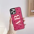 Coque en cuir PU pour iPhone initiales personnalisées coeurs d'amour iPhone 13 Pro Max 12 11