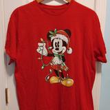 Disney Shirts | Disney Christmas Mickey Mouse Holding Christmas Lights Men Red T-Shirt Large | Color: Green/Red | Size: L