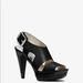 Michael Kors Shoes | New Michael Kors Carla Platform Heels Leather Sandal Size:7.5 | Color: Black/Gray | Size: Various