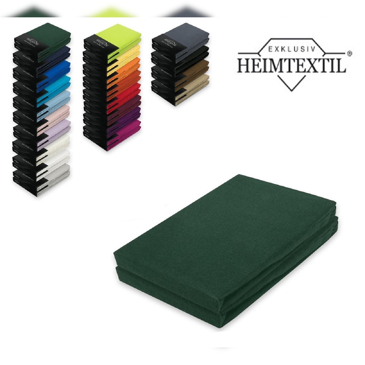 EXKLUSIV HEIMTEXTIL Jersey Spannbettlaken Premium Marke Doppelpack 120 x 200 cm Dunkelgrün Image