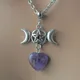 Collier pendentif en forme de cœur violet triple lune déesse pentagramme mode