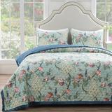 Red Barrel Studio® Lucymae Peacock Jade/Cotton Blend Reversible Quilt Set Polyester/Polyfill/Cotton in Blue | King Quilt + 2 King Shams | Wayfair