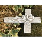 Grabgesteck Schmuck Kreuz mit 3D Rosen Grab Engel Gedenkstein Grabschmuck Grabdeko mit Draht zum befestigen Kreuz grau/weiß