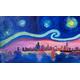 Sternenklare Nacht in Chicago, Illinois mit dem Lake Michigan und Van Gogh Inspirationen