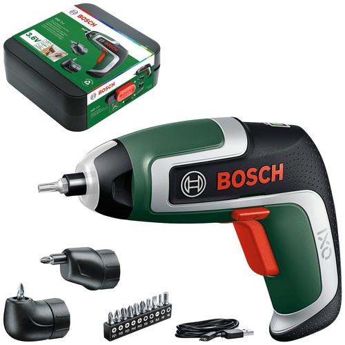 "BOSCH HOME & GARDEN Akku-Schrauber ""IXO 7"" Schrauber mit 10-tlg. Bit-Set, Winkelaufsatz, Exzenteraufsatz, Aufbewahrungsbox grün Akkuschrauber"