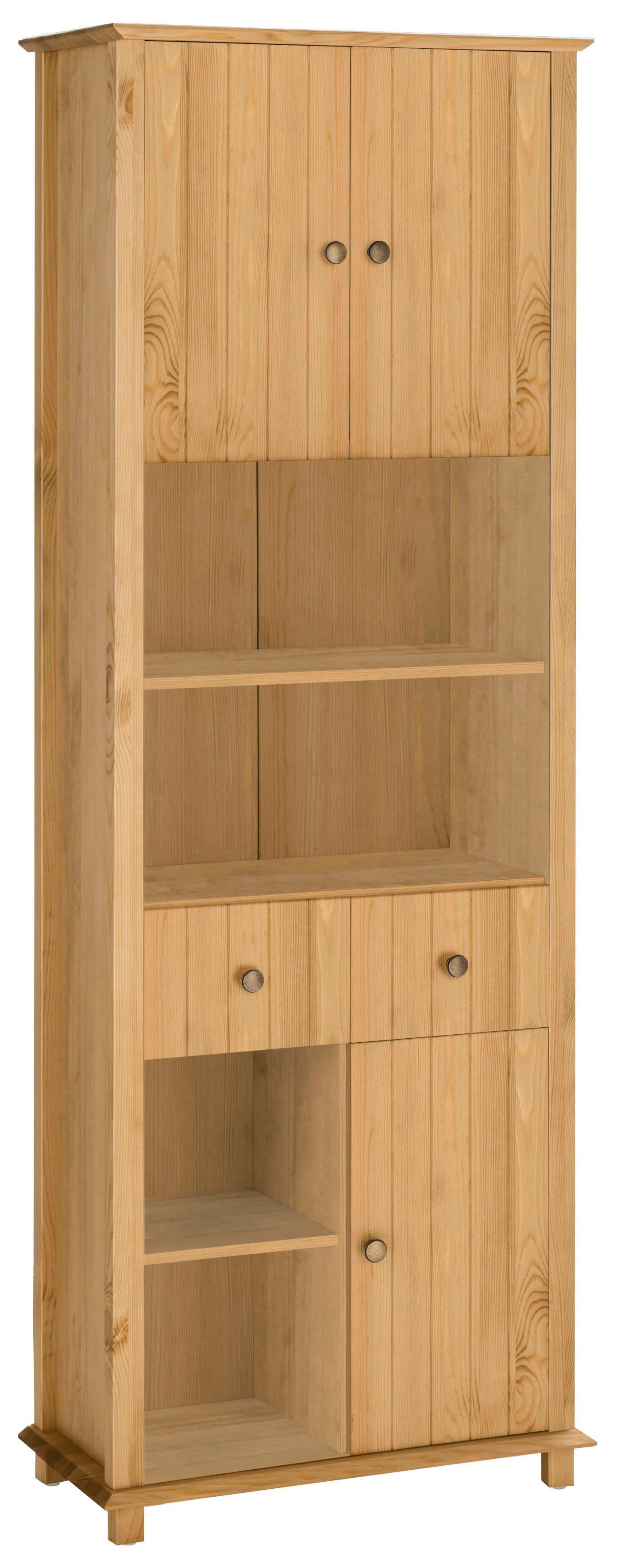 Hochschrank HOME AFFAIRE "Vili", beige (natur), B:60cm H:175,5cm T:30cm, Schränke, Hochschrank, Badezimmerschrank, Höhe 175 cm, 2 Schubladen, 3 Türen, aus Massivholz