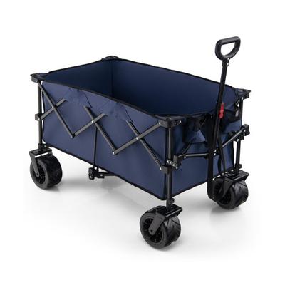 Costway Folding Utility Garden Cart with Wide Wheels and Adjustable Handle-Blue