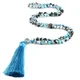 Colliers de perles d'agates de feu bleues naturelles collier de pampilles perlées pour femmes et