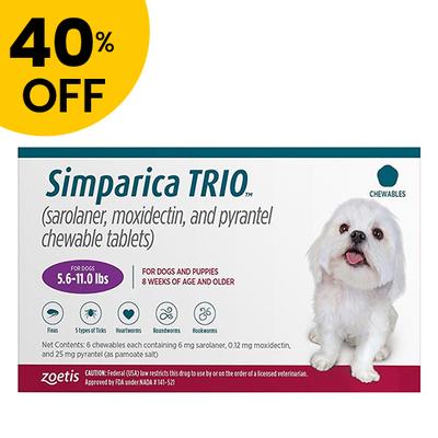 40% Off Simparica Trio For Dogs 5.6-11 Lbs (Purple) 6 Doses