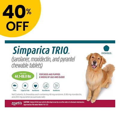 40% Off Simparica Trio For Dogs 44.1-88 Lbs (Green) 3 Doses