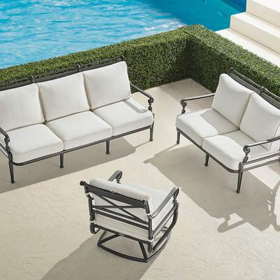 Carlisle 3-pc. Sofa Set with Two Swivel Lounge Chairs in Slate Aluminum - Standard, Rumor Slate with Rumor Vanilla Piping - Frontgate