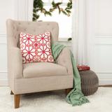 Rizzy Home Ivory/Red Plaid Printed Snowflakes Throw Pillow