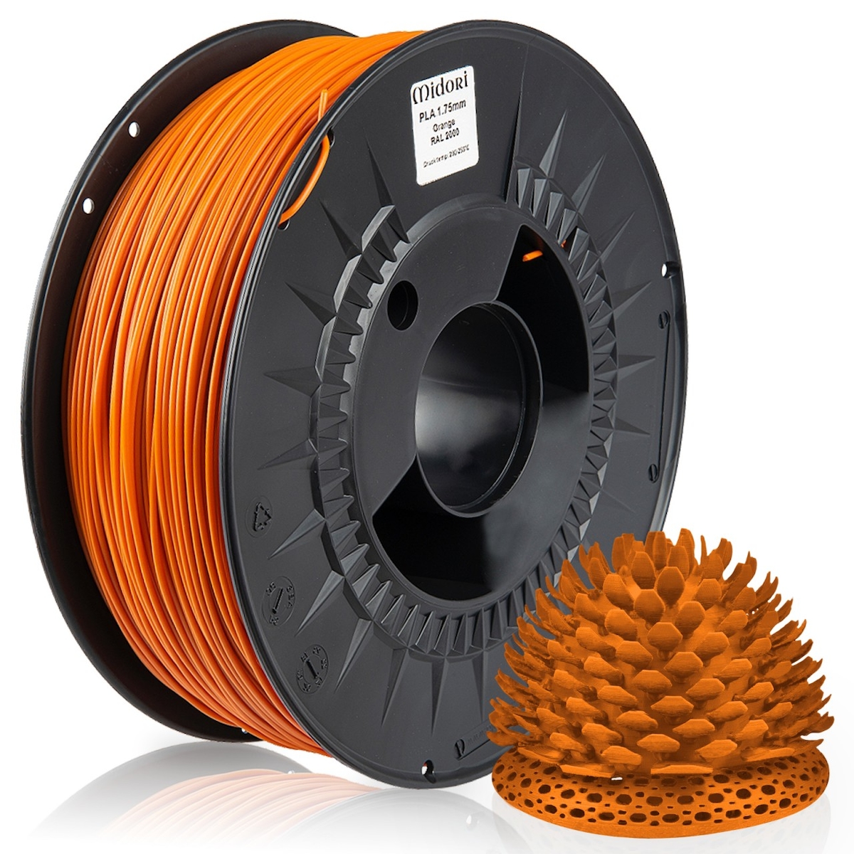 5 x MIDORI® 3D Drucker 1,75mm PLA Filament 1kg Spule Rolle Premium Orange RAL2000 Image